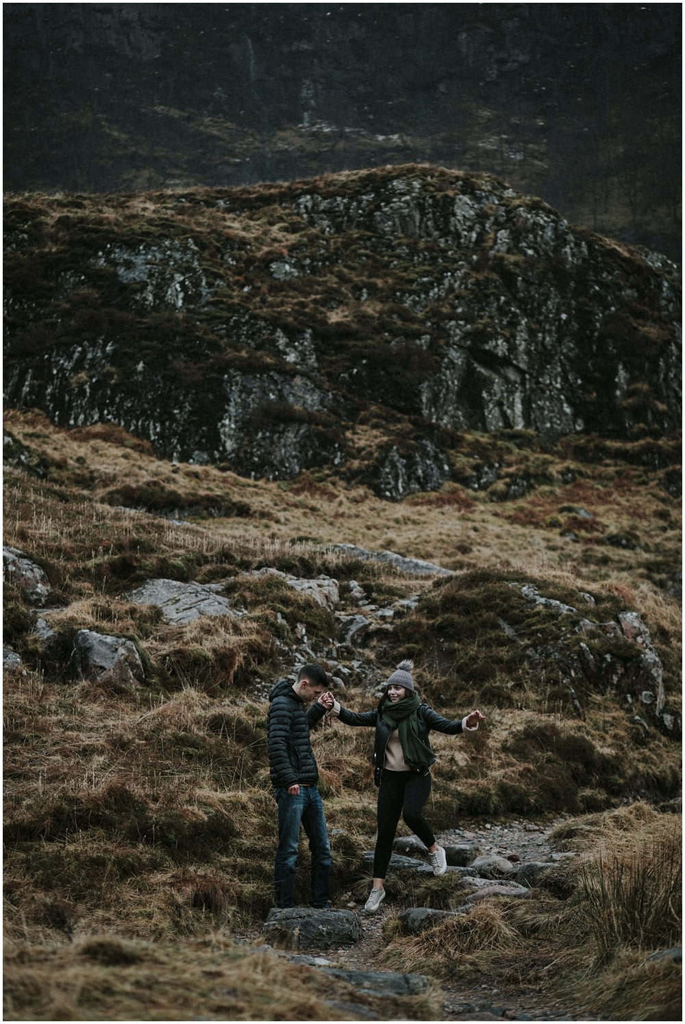 Glencoe adventure photoshoot, Glencoe couple photoshoot, Three Sisters Glencoe, winter in Glencoe,