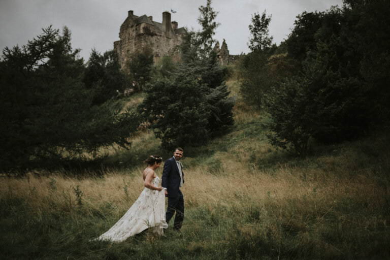 romantic elopement at Neidpath Castle, Scottish Castle elopement, Neidpath Castle wedding in September, Neidpath Castle wedding in autumn